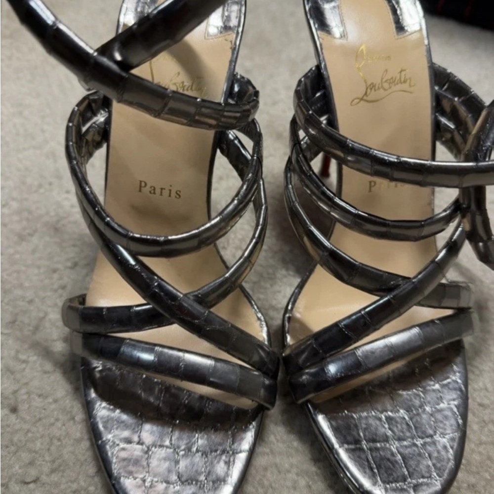 Christian Louboutin Silver Heels with Strappy Elegance